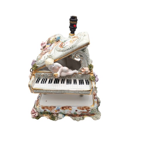 136 - Large & Impressive Capodimonte Grand Piano Lamp Base, Overall Good Condition With Very Minor Losses ... 