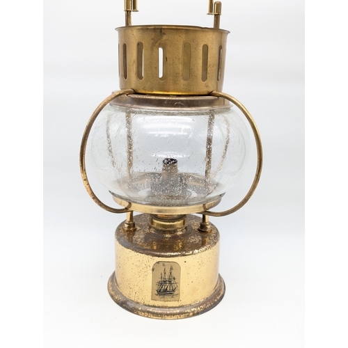 139 - Large Brass Ship Lamp, Kerosene. Model After Fregatten Jutland 24x12