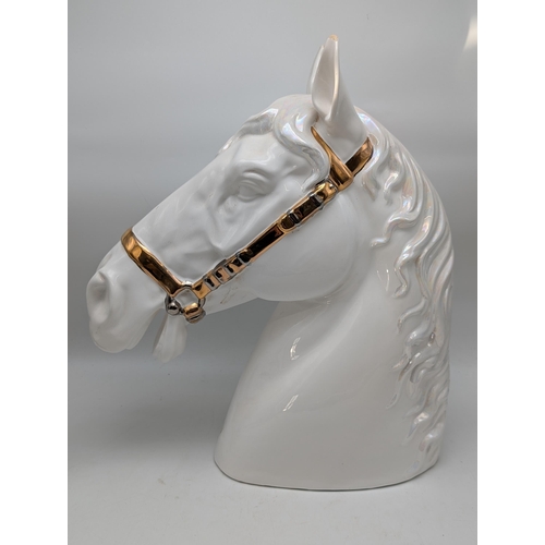 161 - Large Beautiful White Ceramic Horses head with Lustre Glaze Limited Edition 153 of 2000 . Marked San... 