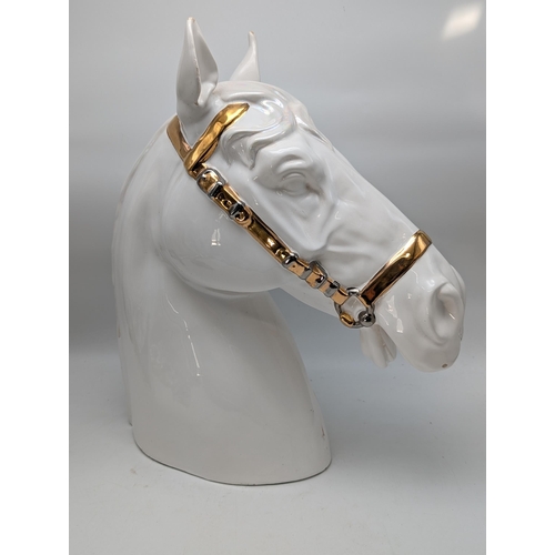 161 - Large Beautiful White Ceramic Horses head with Lustre Glaze Limited Edition 153 of 2000 . Marked San... 