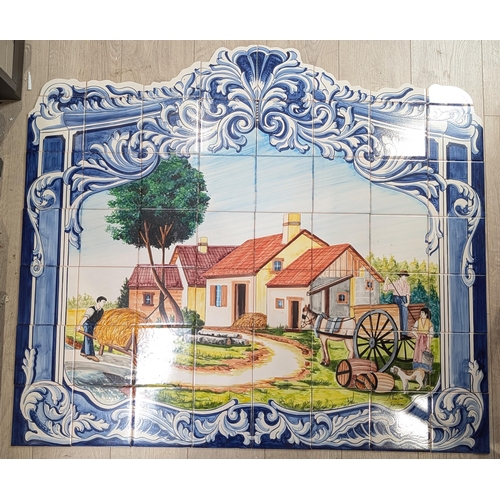 165 - Hand Painted Tile Mural 120x115cm Landscape Scene - Signed Lower Right A Vala? Jorge