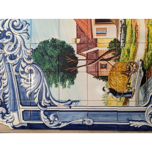 165 - Hand Painted Tile Mural 120x115cm Landscape Scene - Signed Lower Right A Vala? Jorge