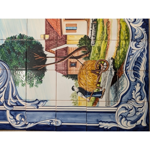 165 - Hand Painted Tile Mural 120x115cm Landscape Scene - Signed Lower Right A Vala? Jorge