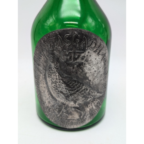 172 - Unusual Green Bottle With Pewter Plaque and Pewter Covered Cork - Inscription Tonys Fasgadh Award No... 