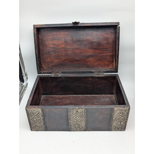 200 - Group (4) Boxes, Trinket, Jewellery Etc Plus Unusual Antique Flip Down Front Chest With Secret Compa... 