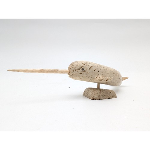 203 - Unusual Inuit Bone Carved Sculpture Depicting A Narwhal - Maximum Width 8