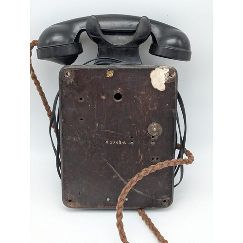 221 - WW2 Era 1945. Brass and Bakelite Wall Mounted Telephone. Marked V2748A with Internal Untested.