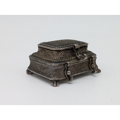 222 - Vintage White Metal Two Tier Pill Box. With Red Lining 4x3x2cm