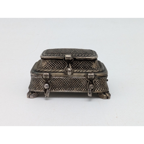 222 - Vintage White Metal Two Tier Pill Box. With Red Lining 4x3x2cm