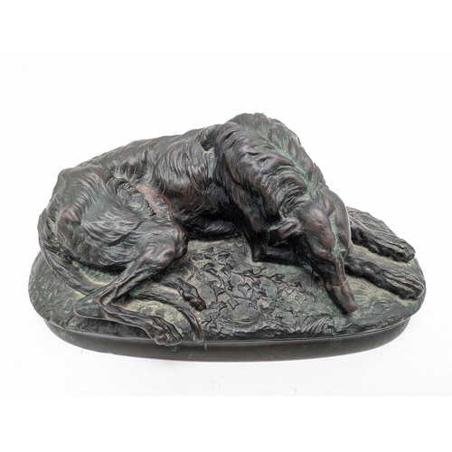 223 - Solid Bronze Hunting dog/ Saluki/wolfhound Signed Clovis -Edmond Masson (1838-19-13). 14x7.5x5cm