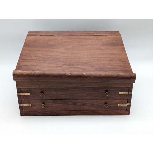 237 - Tabletop Buereut / Jewellery Box With 2 Drawers and Brass Furniture 13.5x8.5