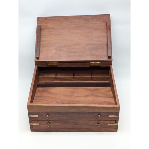 237 - Tabletop Buereut / Jewellery Box With 2 Drawers and Brass Furniture 13.5x8.5