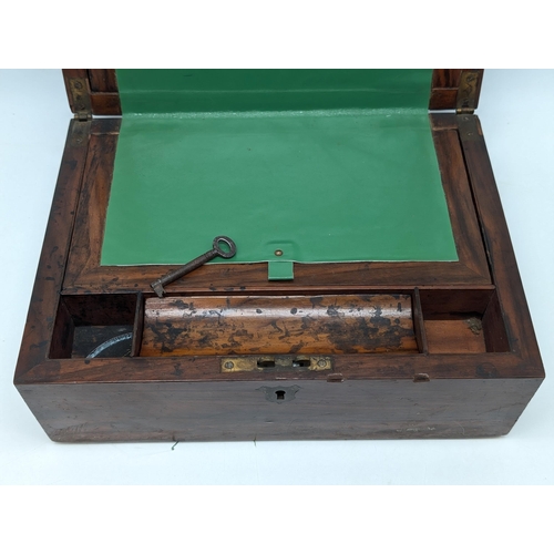 238 - Antique Writing Slope With Leather Baize And Original Key 12x6