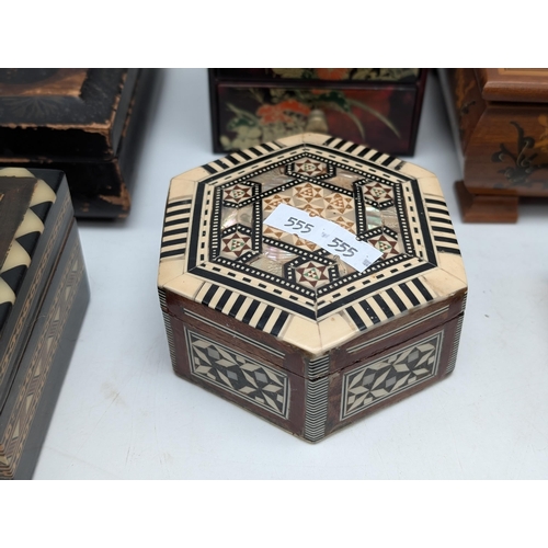 250 - Group of 8 Vintage Trinket Boxes - Majority Wooden and One Wooden Box, One with Mother of Pearl Inla... 