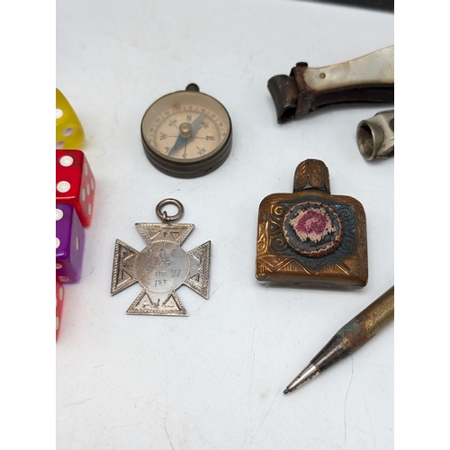 253 - Eclectic Collection of Colourful and Quirky Dice. Along with Wooden Jewllery Box and Metal Tin (with... 