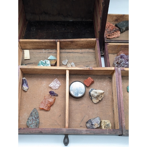 258 - Antique Display Wooden Draw Set Containing a Mixture of Different Minerals and Crystal's