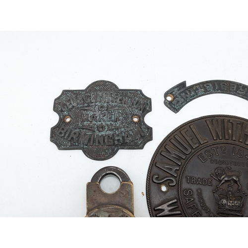 260 - Group of Locks and Plaques, Antique Safe Plaques Plus 2 E.Cotteril and Co Locks.