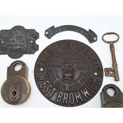 260 - Group of Locks and Plaques, Antique Safe Plaques Plus 2 E.Cotteril and Co Locks.