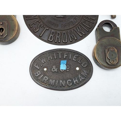 260 - Group of Locks and Plaques, Antique Safe Plaques Plus 2 E.Cotteril and Co Locks.