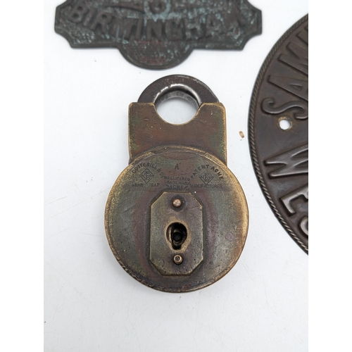 260 - Group of Locks and Plaques, Antique Safe Plaques Plus 2 E.Cotteril and Co Locks.