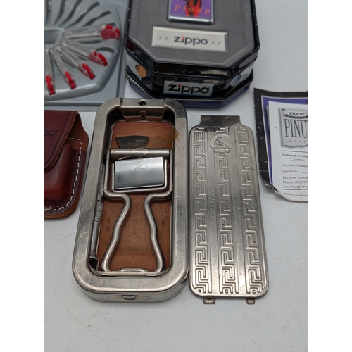 263 - Like New Vintage Pin Up Zippo - Rolls Razor in Case - Lighter Holder With A Pack of Flints.