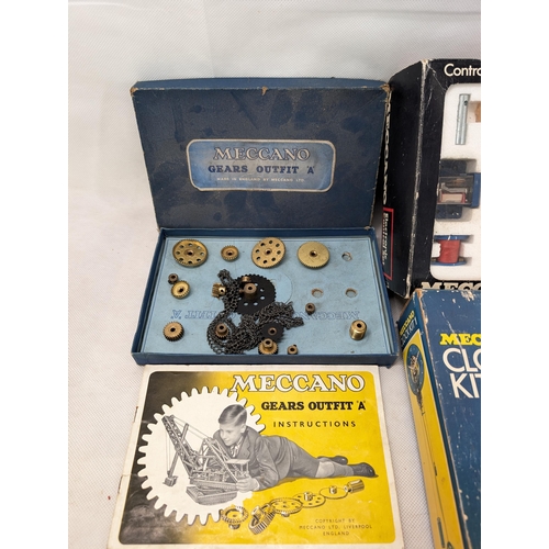 427 - Meccano Bundle (7) Job Lot Vintage Boxed Meccano, Clock, Gears Outfit A, Automatic Control Plus Thre... 