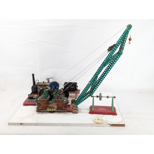 428 - Vintage Meccano / Mamod Crane - With Steam Engine, On Board - Dusty But Condition Appears Good