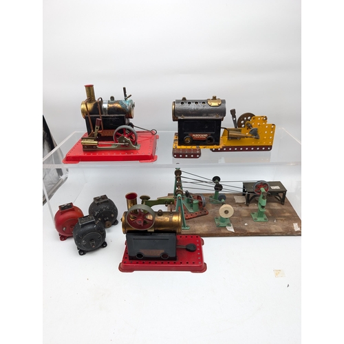 429 - Good Bundle Vintage Mamod Live Steam / Meccano Steam Engines - Plus Three Meccano Motors