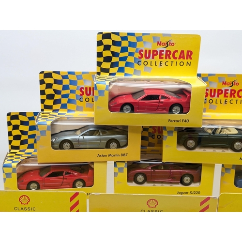 459 - Quantity 15 Shell Sportscar & Maisto Supercars Diecast Vehicles All With Box of Issue