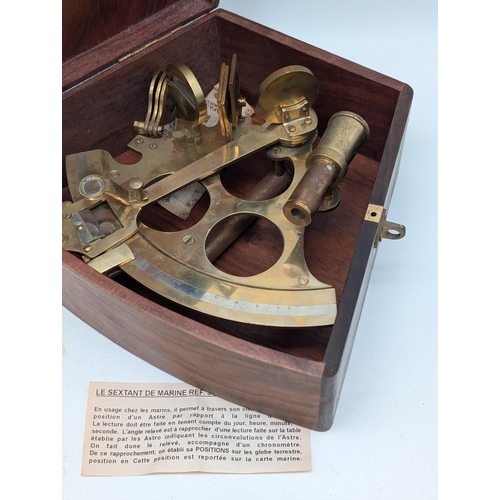 465 - Brass Nautical Sextant In Wooden Case