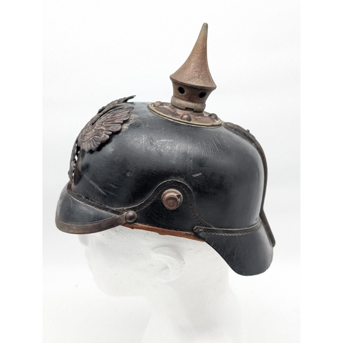 467 - WW1 Imperial German Army M1915 Pickelhaube Helmet With Prussian Plate, Dated 1915 Faint, Ink mark St... 