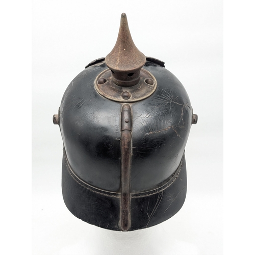 467 - WW1 Imperial German Army M1915 Pickelhaube Helmet With Prussian Plate, Dated 1915 Faint, Ink mark St... 