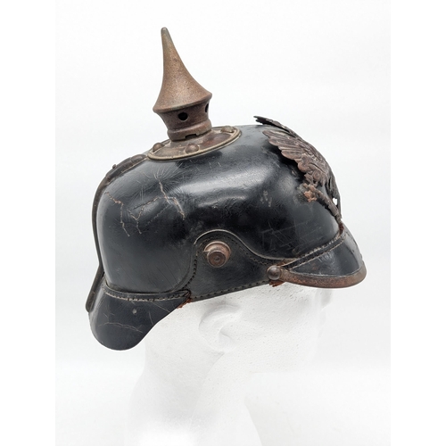 467 - WW1 Imperial German Army M1915 Pickelhaube Helmet With Prussian Plate, Dated 1915 Faint, Ink mark St... 