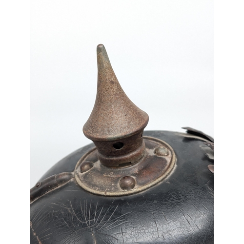 467 - WW1 Imperial German Army M1915 Pickelhaube Helmet With Prussian Plate, Dated 1915 Faint, Ink mark St... 