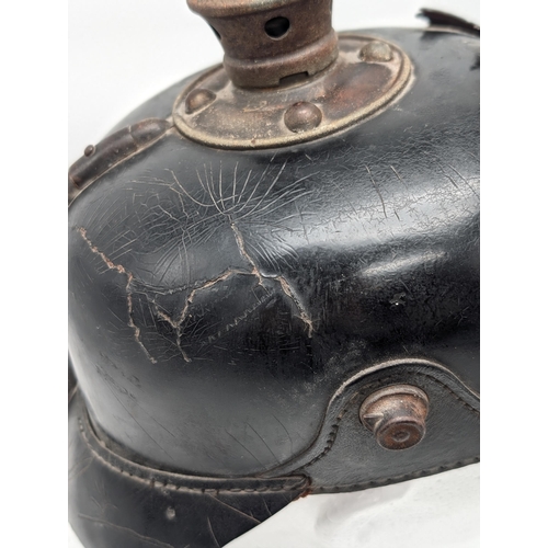 467 - WW1 Imperial German Army M1915 Pickelhaube Helmet With Prussian Plate, Dated 1915 Faint, Ink mark St... 