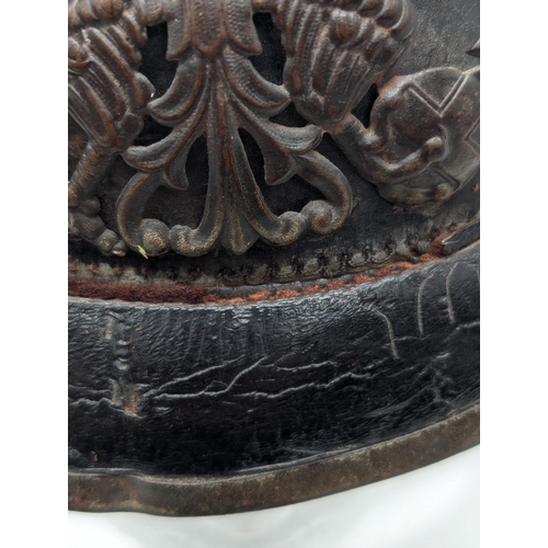 467 - WW1 Imperial German Army M1915 Pickelhaube Helmet With Prussian Plate, Dated 1915 Faint, Ink mark St... 