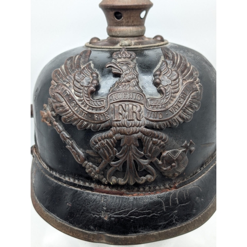 467 - WW1 Imperial German Army M1915 Pickelhaube Helmet With Prussian Plate, Dated 1915 Faint, Ink mark St... 