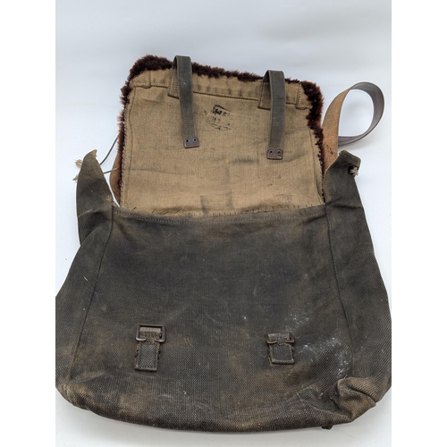 475 - Likely Military Backpack, Satchel, Appears to Be Fur And Canvas. Likely German, Has Faded Impression... 