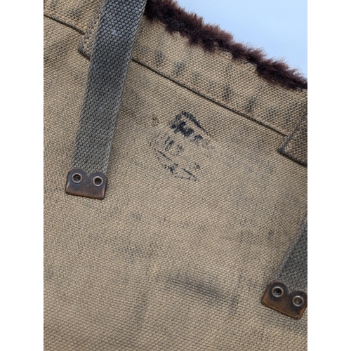 475 - Likely Military Backpack, Satchel, Appears to Be Fur And Canvas. Likely German, Has Faded Impression... 