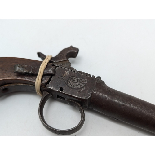 492 - Antique Early 19C Percussion Pocket Pistol AF Needs Repair But Appears Complete, Marks to Barrel As ... 