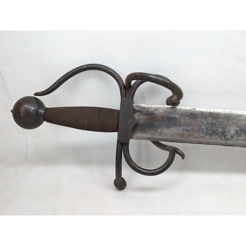 493 - Likely Reproduction Toledo Style Sword With Wire Grip and No Makers Mark To be Seen With Sheath, Ove... 