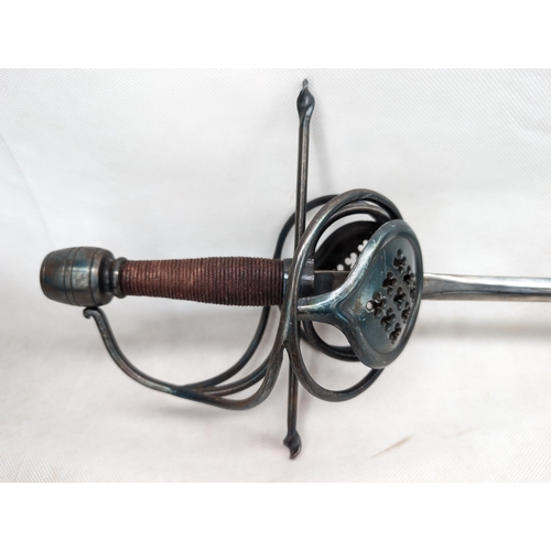 494 - Reproduction Re-enactment Sword, Modelled On Antique Cup Cup Hilt Rapier. Coems With Sheath and Stra... 