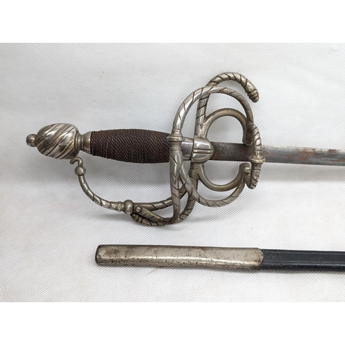 496 - Nice Quality Reproduction of A 17th Century Rapier With Leather Scabbard Roped Design Quillons, Proo... 