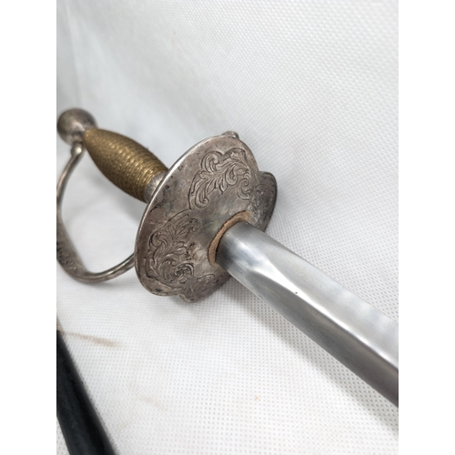 498 - Excellent Reproduction Silver Hilt Dress Sword, With Leather Sheath. Wire Grip Handle, Based on Offi... 