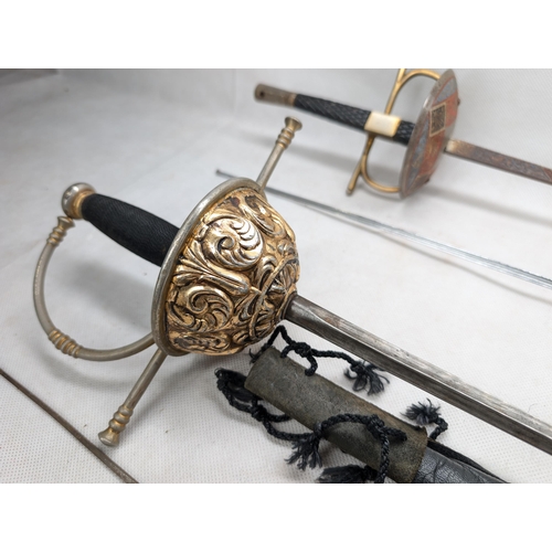 501 - Group 5 Vintage / Antique Rapier / Fencing Foils, Nice Quality Cup Handled With Decorative Engraved ... 