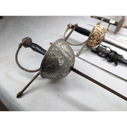 501 - Group 5 Vintage / Antique Rapier / Fencing Foils, Nice Quality Cup Handled With Decorative Engraved ... 