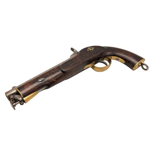 503 - 19th Century 16 Bore East India Government Cavalry Percussion Pistol, Marked Birmingham 1870 Stamped... 