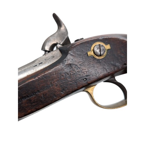 503 - 19th Century 16 Bore East India Government Cavalry Percussion Pistol, Marked Birmingham 1870 Stamped... 