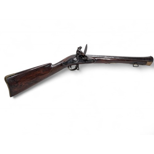 506 - 19C English East India Company Flintlock Damascus Steel Barreled Blunderbuss Stamped With East India... 