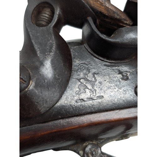 506 - 19C English East India Company Flintlock Damascus Steel Barreled Blunderbuss Stamped With East India... 